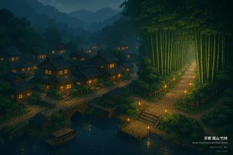 京都 嵐山 竹林 を訪れたルーメンとモス