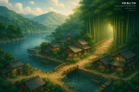 京都 嵐山 竹林 を訪れたルーメンとモス